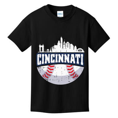 Cincinnati Baseball Skyline Ohio Baseball Player Gift Kids T-Shirt