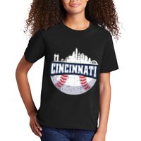Cincinnati Baseball Skyline Ohio Baseball Player Gift Kids T-Shirt