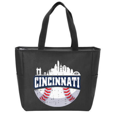 Cincinnati Baseball Skyline Ohio Baseball Player Gift Zip Tote Bag
