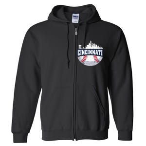 Cincinnati Baseball Skyline Ohio Baseball Player Gift Full Zip Hoodie