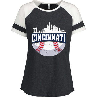 Cincinnati Baseball Skyline Ohio Baseball Player Gift Enza Ladies Jersey Colorblock Tee