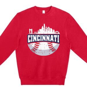 Cincinnati Baseball Skyline Ohio Baseball Player Gift Premium Crewneck Sweatshirt