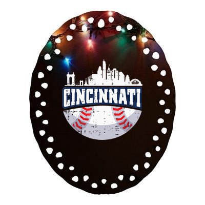 Cincinnati Baseball Skyline Ohio Baseball Player Gift Ceramic Oval Ornament