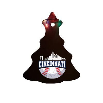 Cincinnati Baseball Skyline Ohio Baseball Player Gift Ceramic Tree Ornament