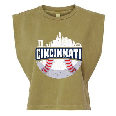 Cincinnati Baseball Skyline Ohio Baseball Player Gift Garment-Dyed Women's Muscle Tee