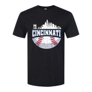 Cincinnati Baseball Skyline Ohio Baseball Player Gift Softstyle CVC T-Shirt