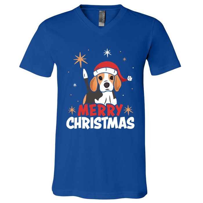 Cute Beagle Santa Dog Lovers Merry Christmas Xmas Design Cute Gift V-Neck T-Shirt