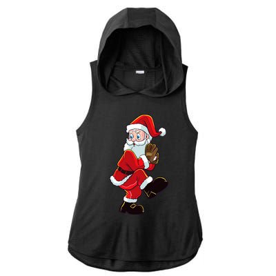 Christmas Baseball Santa Claus Pitcher Boy Xmas Ladies PosiCharge Tri-Blend Wicking Draft Hoodie Tank