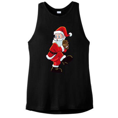 Christmas Baseball Santa Claus Pitcher Boy Xmas Ladies PosiCharge Tri-Blend Wicking Tank