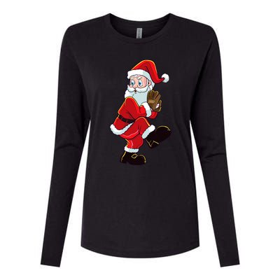 Christmas Baseball Santa Claus Pitcher Boy Xmas Womens Cotton Relaxed Long Sleeve T-Shirt