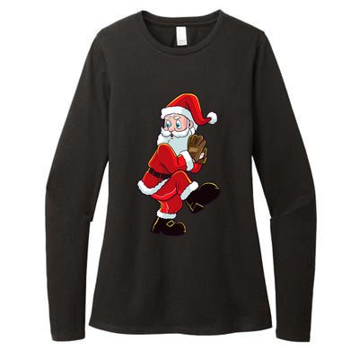 Christmas Baseball Santa Claus Pitcher Boy Xmas Womens CVC Long Sleeve Shirt