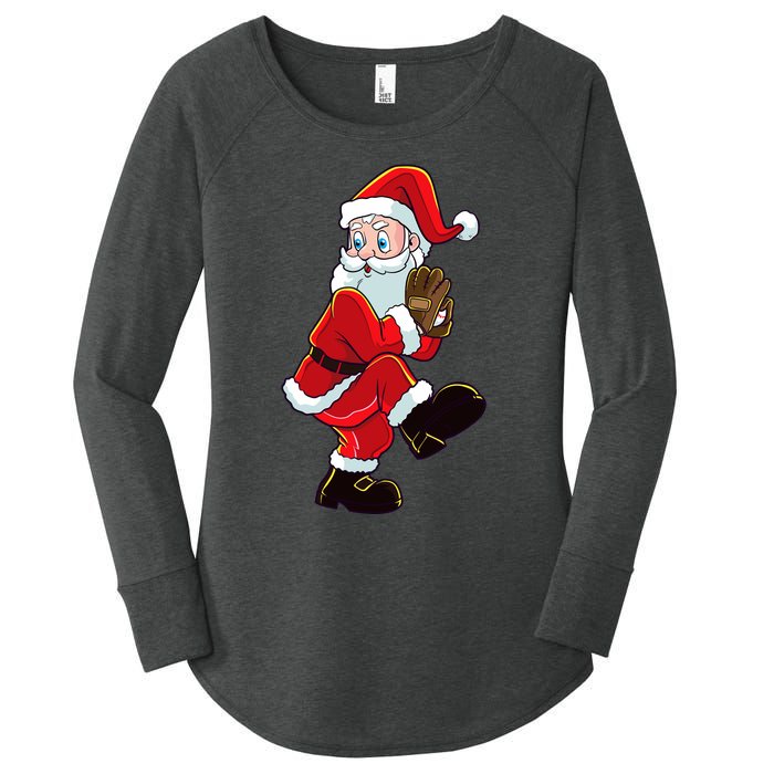 Christmas Baseball Santa Claus Pitcher Boy Xmas Women's Perfect Tri Tunic Long Sleeve Shirt