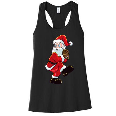 Christmas Baseball Santa Claus Pitcher Boy Xmas Women's Racerback Tank