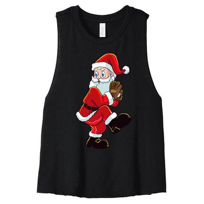 Christmas Baseball Santa Claus Pitcher Boy Xmas Women's Racerback Cropped Tank