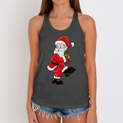 Christmas Baseball Santa Claus Pitcher Boy Xmas Women's Knotted Racerback Tank