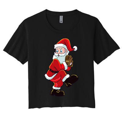 Christmas Baseball Santa Claus Pitcher Boy Xmas Women's Crop Top Tee