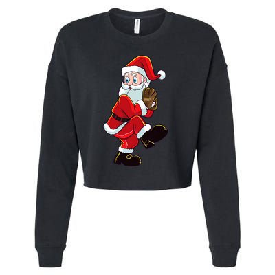 Christmas Baseball Santa Claus Pitcher Boy Xmas Cropped Pullover Crew