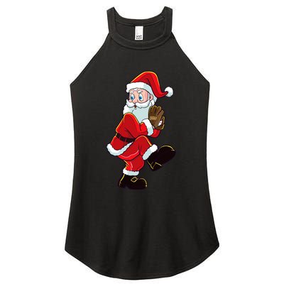 Christmas Baseball Santa Claus Pitcher Boy Xmas Women's Perfect Tri Rocker Tank