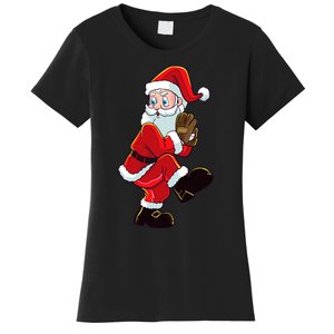 Christmas Baseball Santa Claus Pitcher Boy Xmas Women's T-Shirt