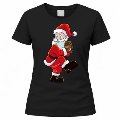 Christmas Baseball Santa Claus Pitcher Boy Xmas Women's T-Shirt