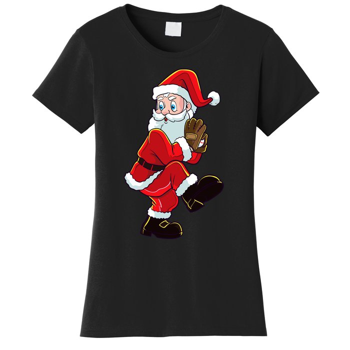 Christmas Baseball Santa Claus Pitcher Boy Xmas Women's T-Shirt