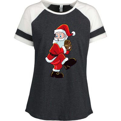 Christmas Baseball Santa Claus Pitcher Boy Xmas Enza Ladies Jersey Colorblock Tee