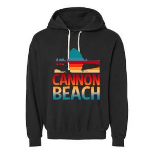 Cannon Beach Skyline Oregon Haystack Rock Souvenir Garment-Dyed Fleece Hoodie