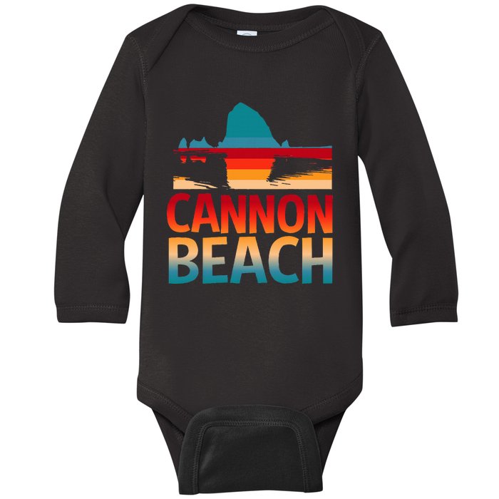 Cannon Beach Skyline Oregon Haystack Rock Souvenir Baby Long Sleeve Bodysuit