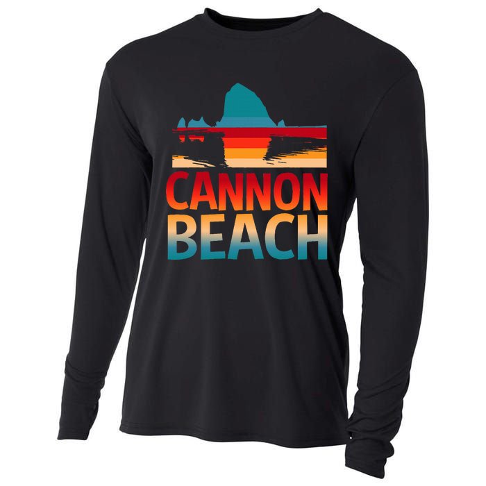 Cannon Beach Skyline Oregon Haystack Rock Souvenir Cooling Performance Long Sleeve Crew