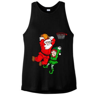 Christmas Basketball Santa Claus Slam Dunk Elf Ladies PosiCharge Tri-Blend Wicking Tank