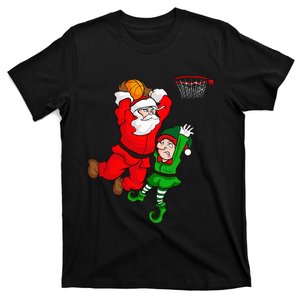 Christmas Basketball Santa Claus Slam Dunk Elf T-Shirt