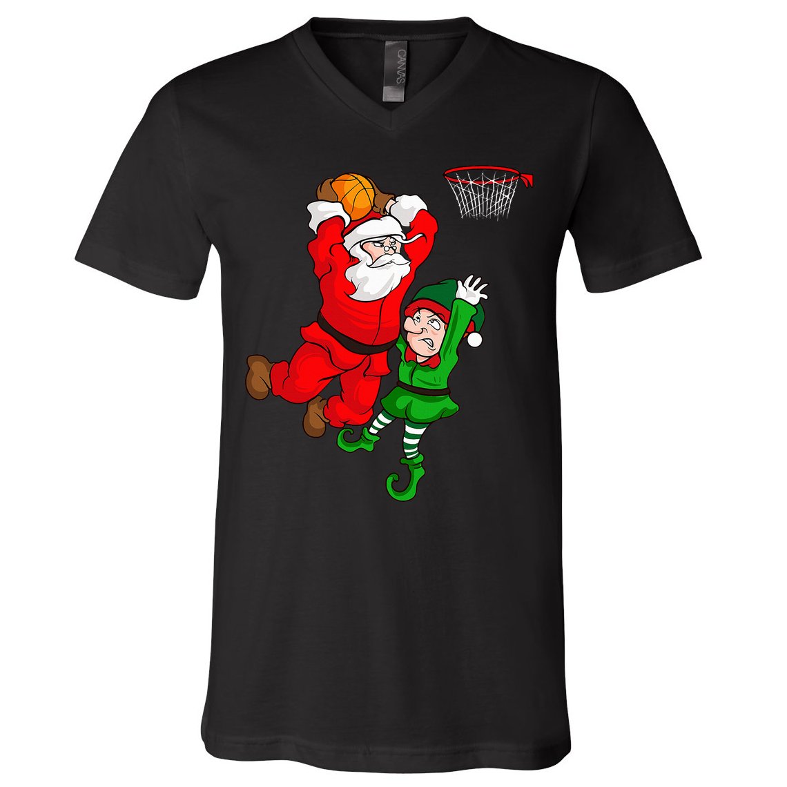 Christmas Basketball Santa Claus Slam Dunk Elf V-Neck T-Shirt