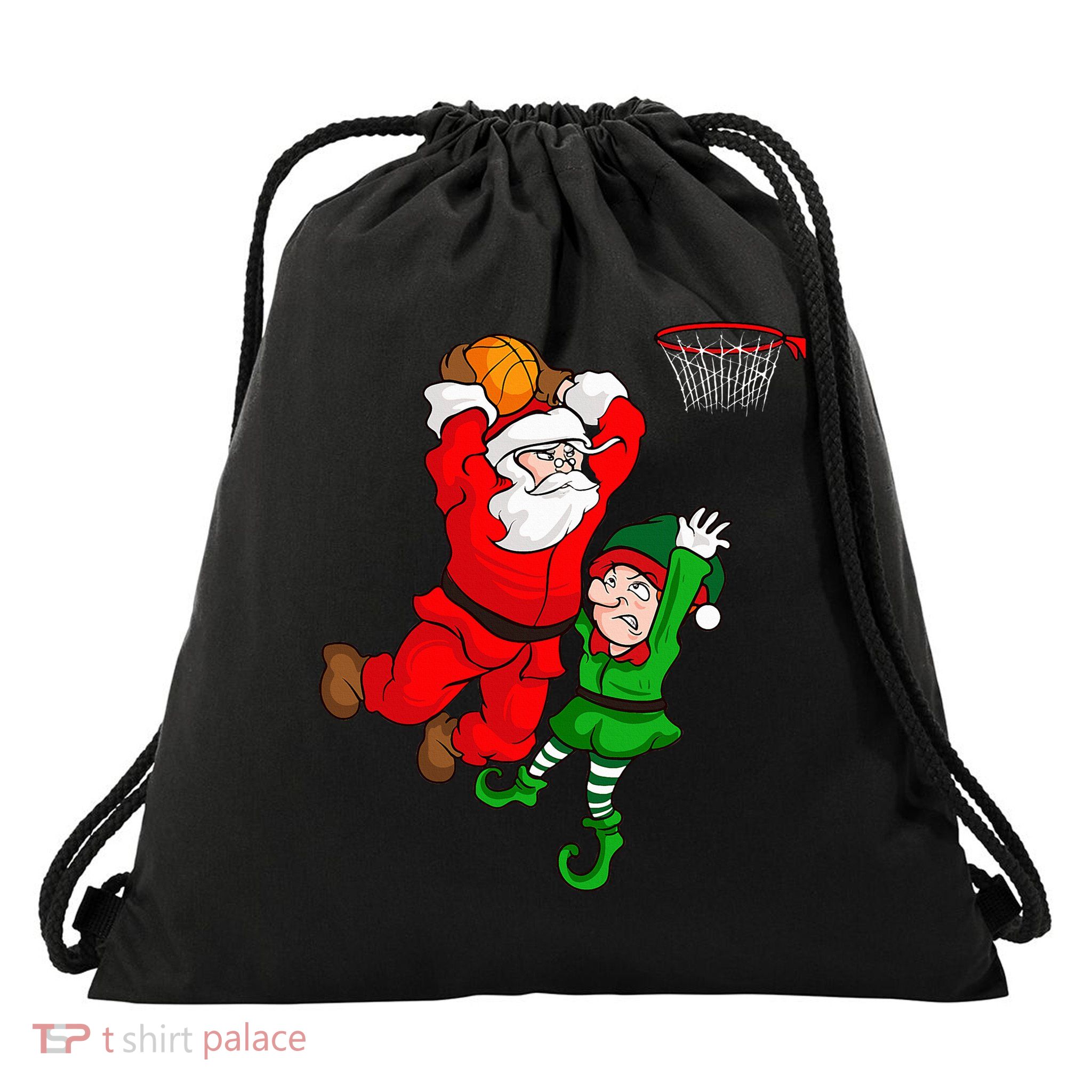 Christmas Basketball Santa Claus Slam Dunk Elf Drawstring Bag
