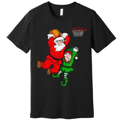Christmas Basketball Santa Claus Slam Dunk Elf Premium T-Shirt