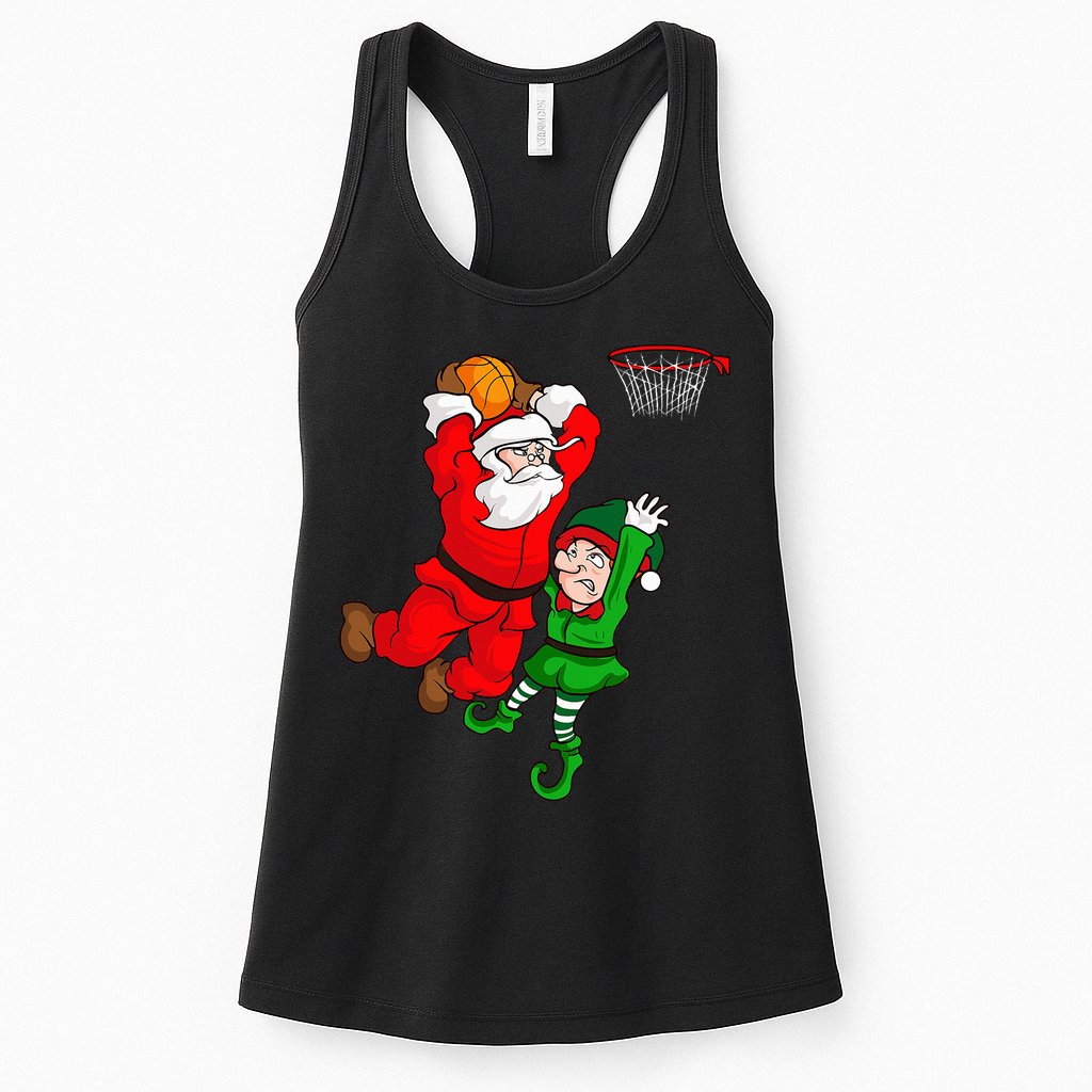 Christmas Basketball Santa Claus Slam Dunk Elf Womens Tank Top
