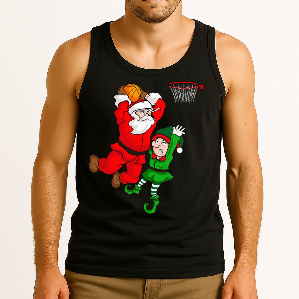 Christmas Basketball Santa Claus Slam Dunk Elf Tank Top