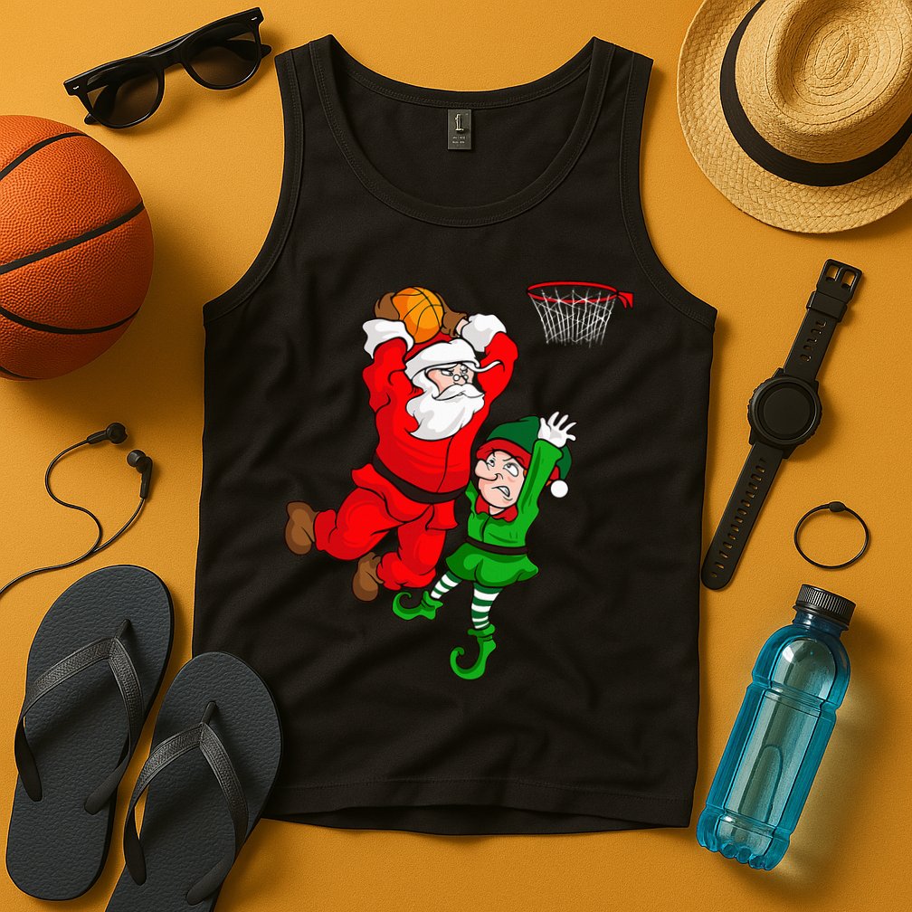 Christmas Basketball Santa Claus Slam Dunk Elf Tank Top