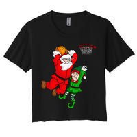 Christmas Basketball Santa Claus Slam Dunk Elf Women's Crop Top Tee