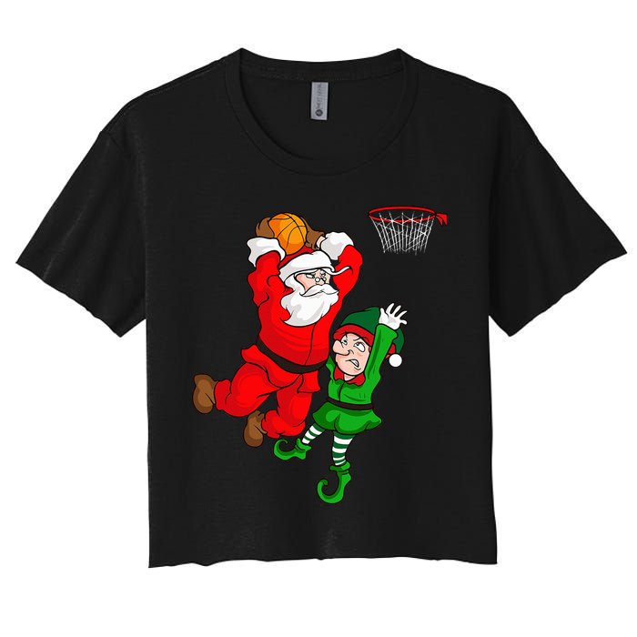 Christmas Basketball Santa Claus Slam Dunk Elf Women's Crop Top Tee