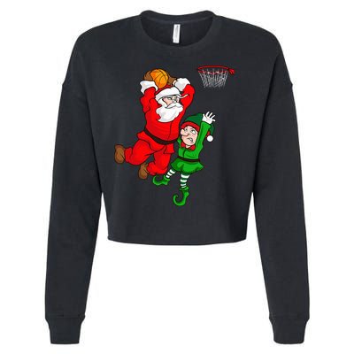 Christmas Basketball Santa Claus Slam Dunk Elf Cropped Pullover Crew
