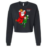 Christmas Basketball Santa Claus Slam Dunk Elf Cropped Pullover Crew
