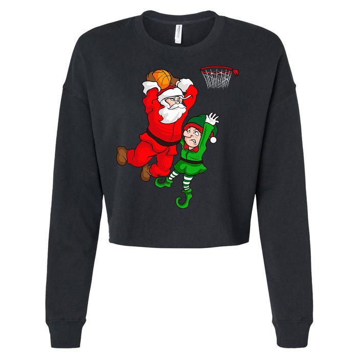 Christmas Basketball Santa Claus Slam Dunk Elf Cropped Pullover Crew