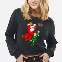 Christmas Basketball Santa Claus Slam Dunk Elf Cropped Pullover Crew