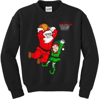 Christmas Basketball Santa Claus Slam Dunk Elf Kids Sweatshirt