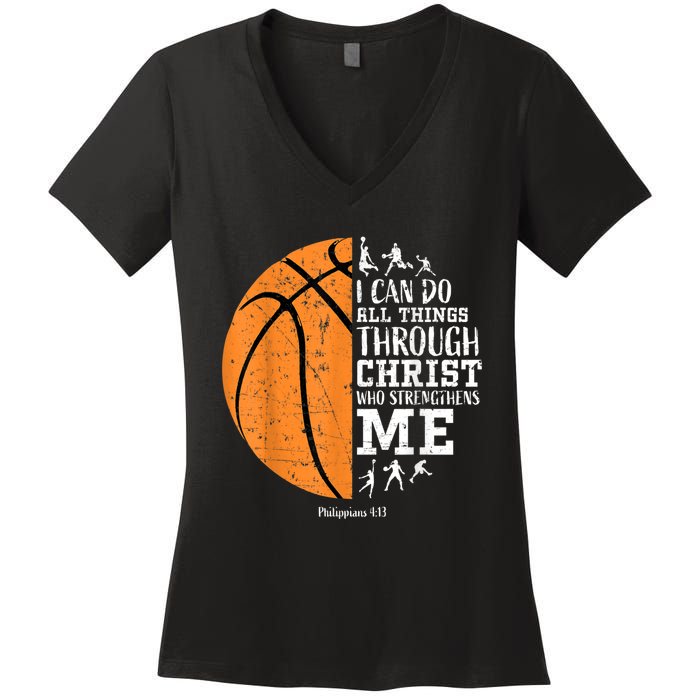 Christian Basketball Shirts M.e.n Boys K.i.d.s Religious Gifts Women's V-Neck T-Shirt