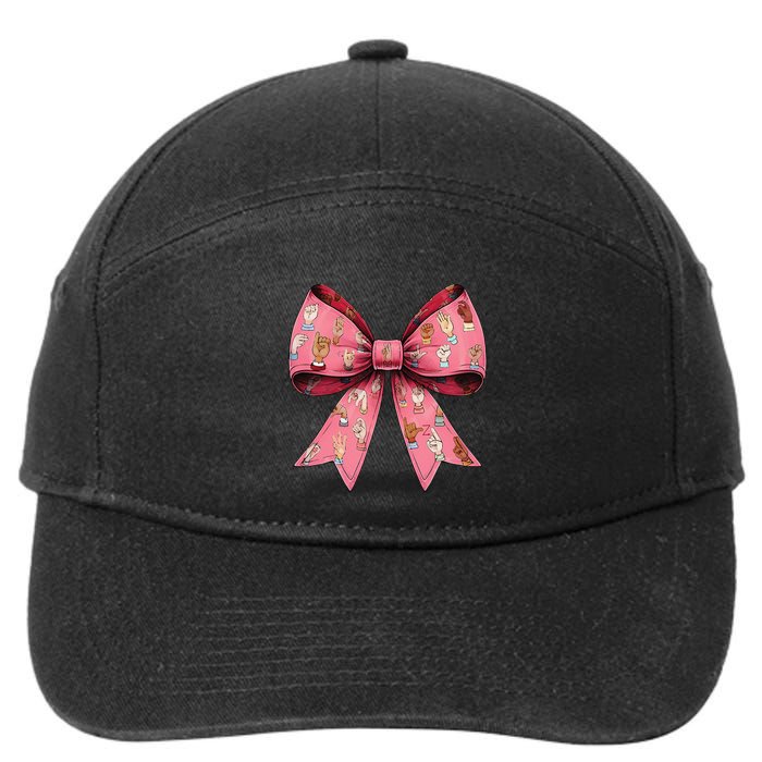 Coquette Bow Sign Language Asl Deaf Teacher Interpreter Mom 7-Panel Snapback Hat
