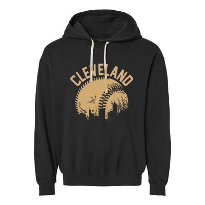 Cleveland Baseball Skyline Ohio Player Coach Fan Garment-Dyed Fleece Hoodie