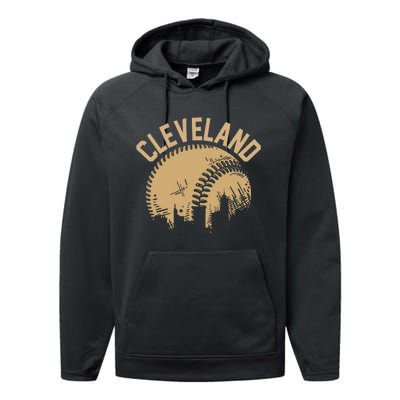 Cleveland Baseball Skyline Ohio Player Coach Fan Performance Fleece Hoodie