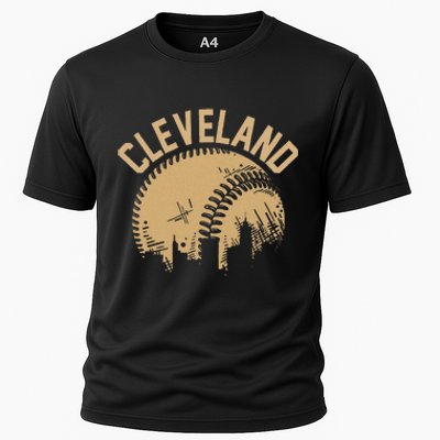 Cleveland Baseball Skyline Ohio Player Coach Fan Cooling Performance Crew T-Shirt