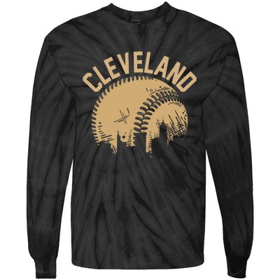 Cleveland Baseball Skyline Ohio Player Coach Fan Tie-Dye Long Sleeve Shirt